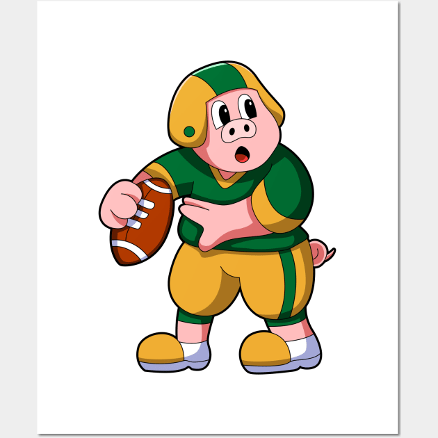 Pig at Sports with Football & Helmet Wall Art by Markus Schnabel